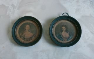 2 Miniature Antique French Picture Frames With Engravings - Rare - Doll House