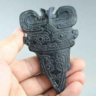 3.  6  China Hongshan Culture Old Jade Hand - Carved Ancient Beast Pendant 2059