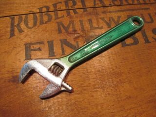 Vintage 8 " Diamond Diamalloy Adjustable Wrench Green Rubber Handle Tool