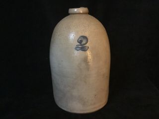 Antique Salt Glaze Stoneware 2 Gallon Jug Cobalt Decorated In