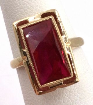 Vintage 14k Yellow Gold 3.  5ct Synthetic Ruby Ring Size 4 4g