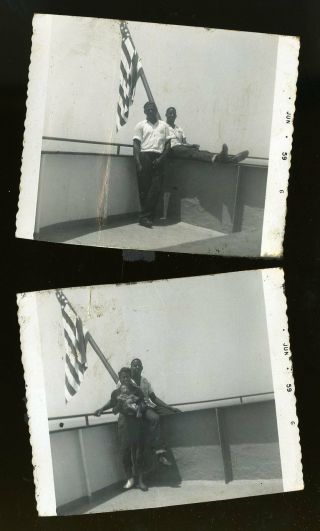Vintage Photos African American Men & Couple On Ship Us Flag Black Americana
