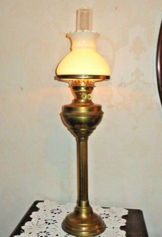 Ex Tall 29 " Vintage Brass Dbl Wick Oil Lamp Chimney & Shade Good Order
