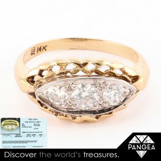 Vintage Estate 14k Yellow Gold 3 Stone 0.  45ctw Diamond Ring Egl $1,  315