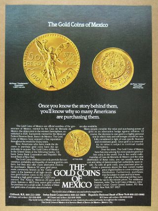 1980 Gold Coins Of Mexico Mexican 50 & 20 Pesos Photo Vintage Print Ad