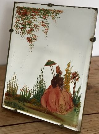 Vintage Pretty Dressing Table 1920’s Hand Painted Crinoline Lady Garden Mirror