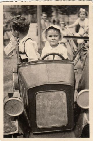 Vintage Photo Cute Boys In Antique Pedal Car Toy Vehicle Snapshot