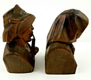 Vintage Wood Carved Bust Black Forest Old Man & Woman Bierling Oberammergau