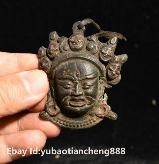 Collect Old Tibet Buddhism Bronze Mahagala Buddha Head Statue Amulet Pendant