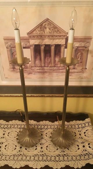 Vtg Mid Century Brass Lamps By Frederick Cooper Buffet Candlestick