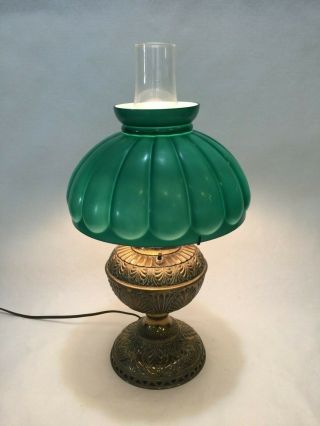 Vintage Brass Gone With The Wind Gwtw Lamp W/green Glass Shade,  19 " T,  10 1/2 " W