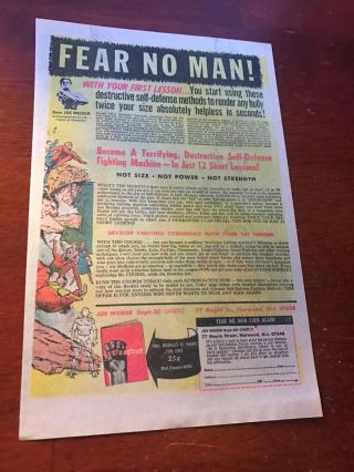 1974 Vintage 6.  5x10 Comic Print Ad For Joe Weider Fear No Man,  Self - Defense