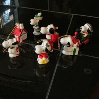 (7) Seven Vintage Snoopy Peanuts Christmas Ornaments United Feature
