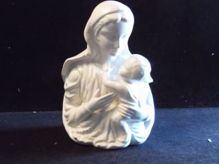 Vintage White Pottery Mother Mary Baby Jesus Planter Vase 7252/w