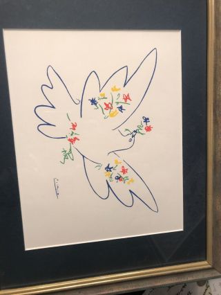 Pablo Picasso Dove Of Peace Poster Matted & Framed Vintage Line Art 15.  5 X 12.  5