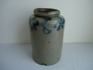 Antique Pennsylvania? Salt Glazed Hand Decorated Stoneware Storage Crock Jar