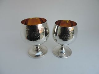 2 Vintage Solid Sterling Silver Hand Hammered Wine Goblet Cups 131 Gr 4.  6 Oz