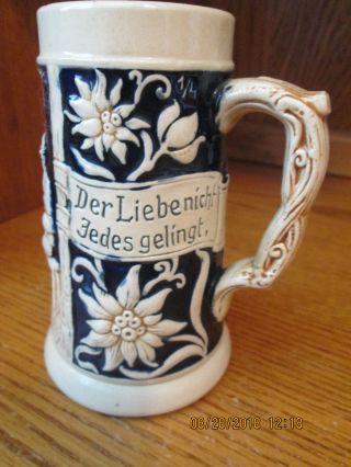 Vintage Beer Stein/mug Black & Gray Salt Glaze German 1/4 Liter