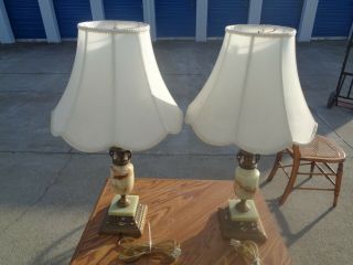 Vintage Onyx And Brass Decorative Table Lamps