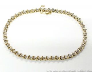 Approx 1ctw Diamond 14k Gold Bracelet Ladies Vintage Tennis Line 6.  75in 3