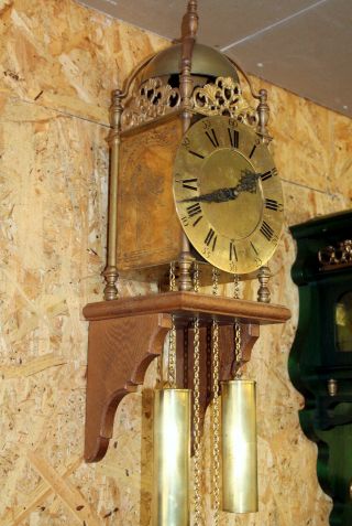 Old Wall Clock Vintage Brass Weight Driven Lantern Wall Clock with shelf wood 2
