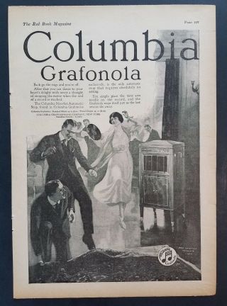 1920 Columbia Grafonola Phonograph Flapper Girl Howitt Art Vintage Print Ad