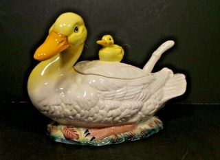 Rare Ceramica De Cuernavaca Duck Ceramic Soup Tureen W/ Laddle / Hand Painted