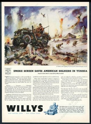 1944 Willys Jeep Us Army Wwii Tunisia Battle James Sessions Art Vintage Print Ad