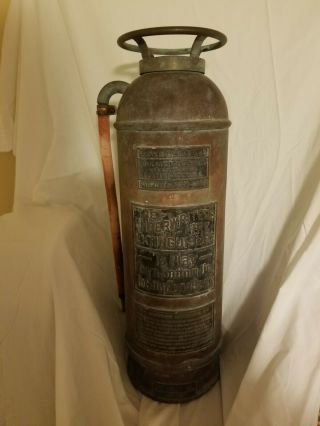 Vintage Antique Copper Brass Fire Extinguisher 2 - 1/2” Gallons Underwriters Lab