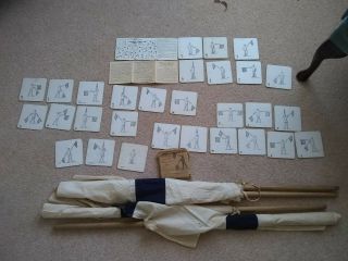2 Pairs Of Vintage Semaphore Flags On Poles & Gale Polden Cards & Instructions
