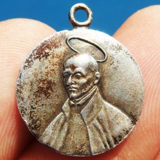 Old St Ignatius Of Loyola Jesuit Silver Medal Rare Spanish Religious Charm