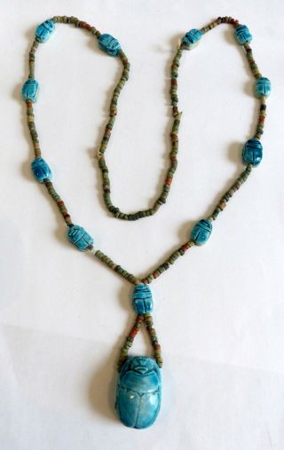 A Vintage Egyptian Revival Scarab Beetle Ceramic Necklace