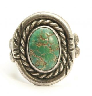 Vintage Navajo Tom Taylor Sterling Silver Large Spiderweb Green Turquoise Ring