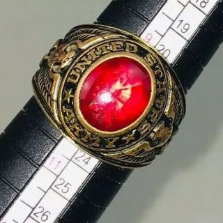 Rare Vintage 10k Usa Military Army Ring Gold Filled Ruby Red Men’s Size 10