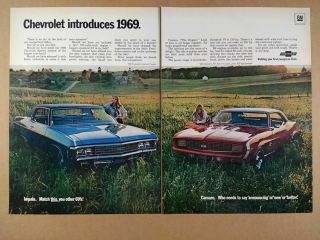 1969 Chevrolet Impala Custom & Camaro Ss Sport Coupe Vintage Print Ad
