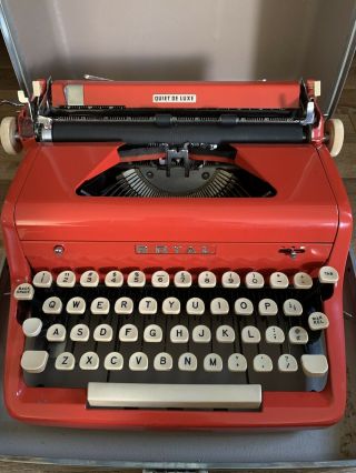 Vintage Red Royal Quiet Deluxe Typewriter With Case