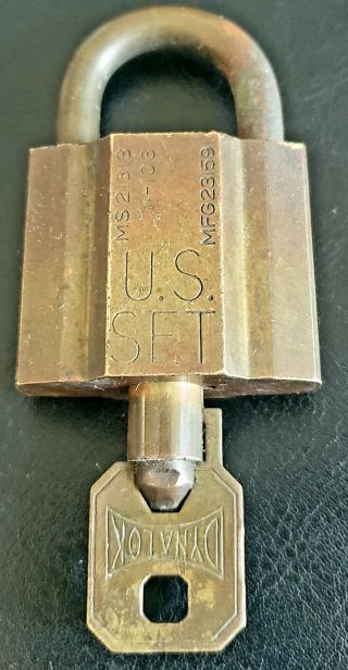 Vintage Military Us Set Dynalok Brass Padlock High Security Lock Dynation Corp