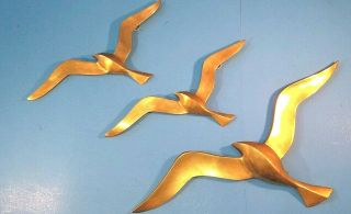 Vintage Mid Century Modern Brass Flying Birds Wall Hanging Art