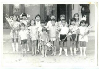 Russian Soviet Vintage Photo Group Of Children With Flowers