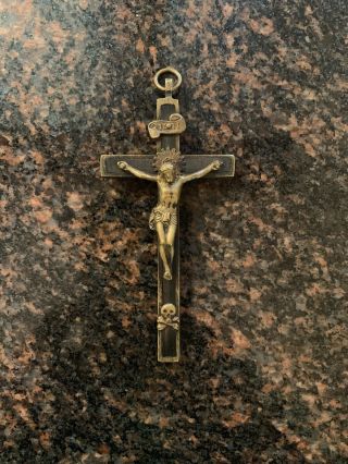 Vintage/antique? Nun Pectoral Crucifix Cross W/skull Crossbones Memento