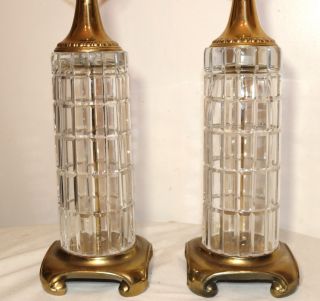 vintage 2 cut clear crystal signed Dresden brass electric table lamp 2