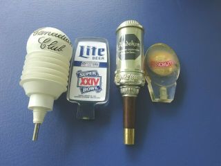 4 Beer Handle Taps,  Schlitz,  Bowl Xxiv Miller Lite,  Andecker,  Canadian Club