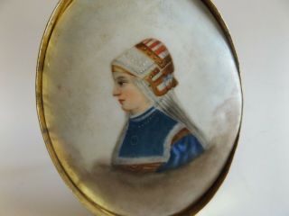 Antique Hand Painted on Porcelain Picture in Brass Easel Frame 2