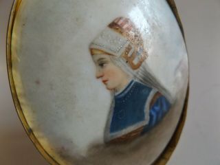 Antique Hand Painted on Porcelain Picture in Brass Easel Frame 3