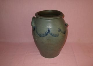 Antique 19th C Stoneware Decorated Ovoid Alexandria Virginia Crock 12 1/4 "