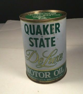 Vintage 1960s Quaker State Deluxe Motor Oil Metal 1 Quart Can Gas Station Empty