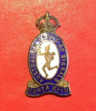 Vintage Australian Corps Of Signals Enameled Badge