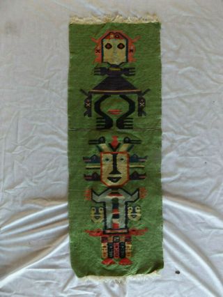 Vtg Native American Navajo Indian Kachina Figures Hand Woven Wool Rug 48 " X 17 "