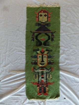 VTG Native American Navajo Indian Kachina Figures Hand Woven Wool Rug 48 