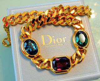 Vtg Christian Dior Emerald Sapphire 22kt Gold Mogul Jewel Runway Choker Necklace